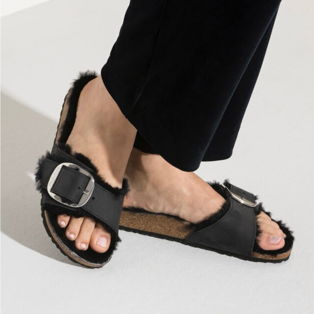 NIB Birkenstock Madrid Big Buckle Shearling Black size 37